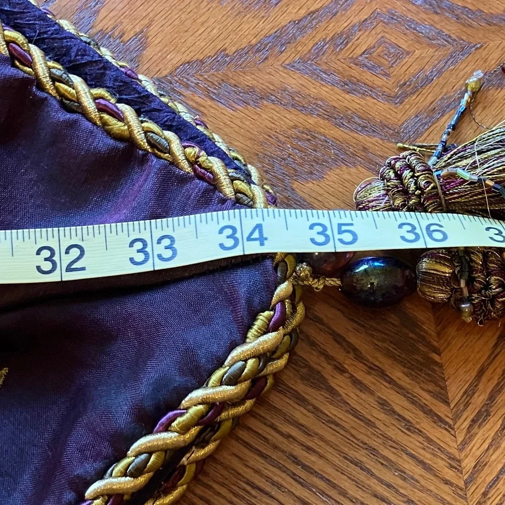 Ornate Table Runner Burgundy Purple Silk Beaded Tassel Royal Castlecore Luxury
